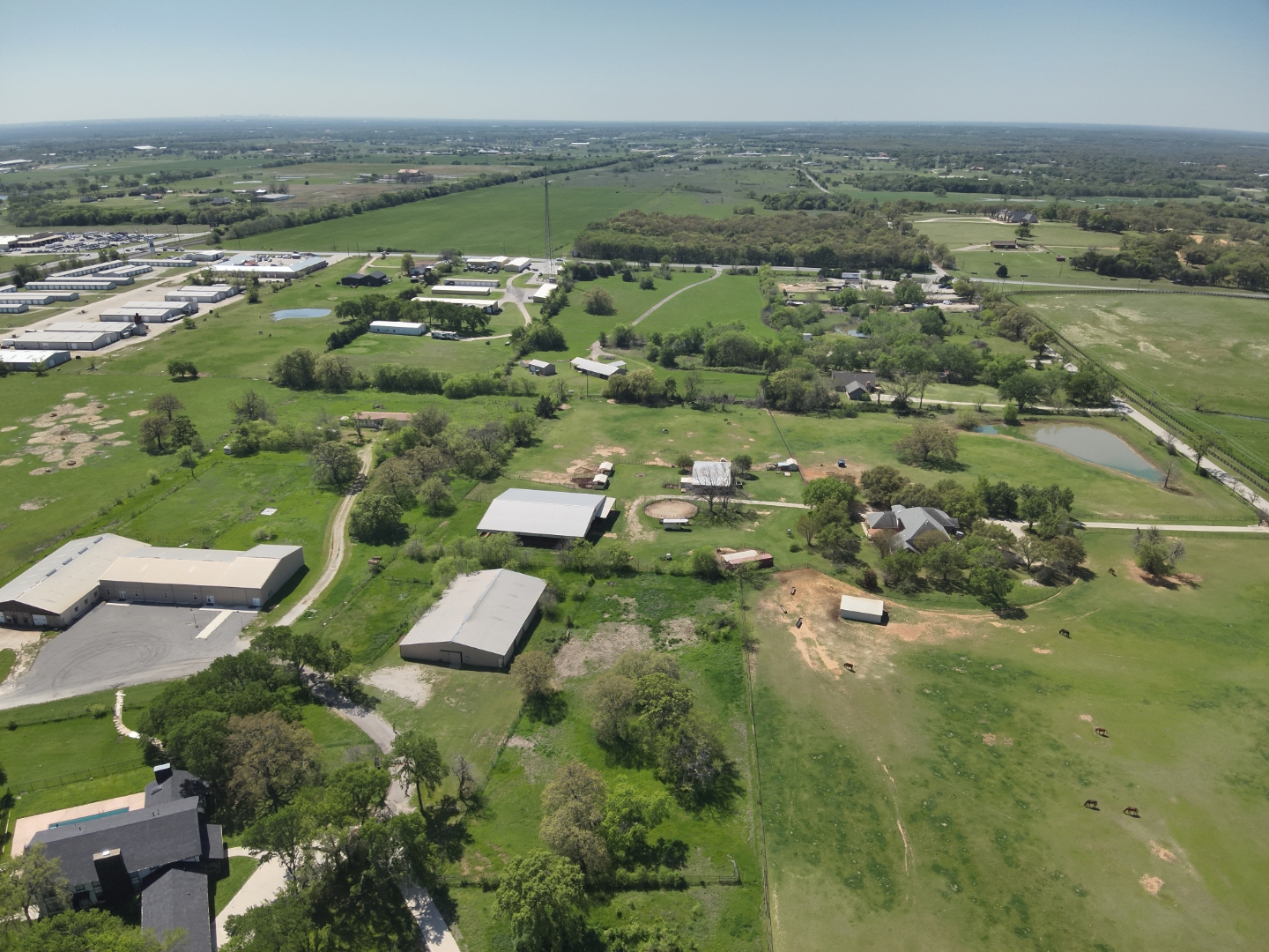 Aerial mapping survey of rural property with buildings and land features