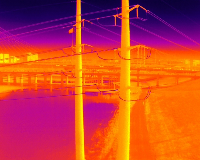 Thermal imaging scan of power lines and bridge infrastructure
